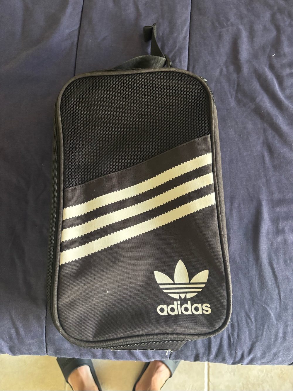 adidas Black and White Three-Stripe Toiletry Bag